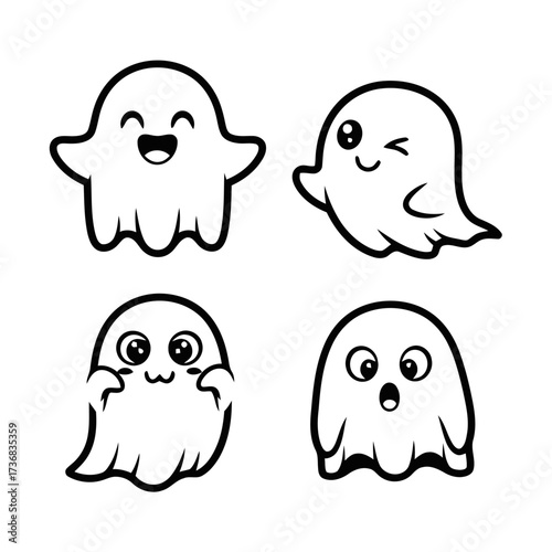 Cute cartoon ghosts in various expressions