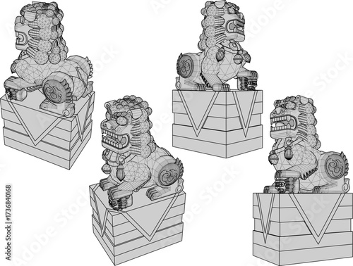 sketch vector illustration design statue pot ornamental plant classic vintage ethnic traditional chinese.