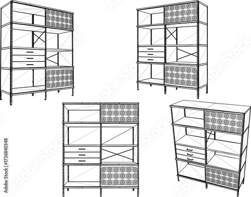 sketch vector illustration design wardrobe shelf furniture storage cupboard modern minimalist 