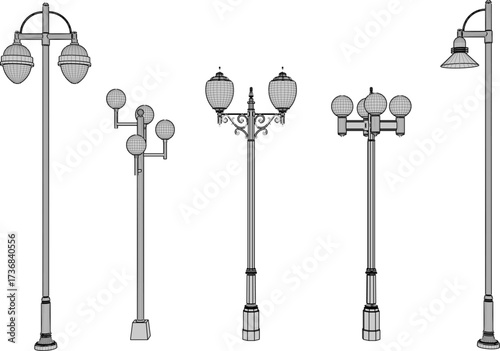 sketch vector illustration silhouette design city park lamp antique classic vintage ethnic europe.