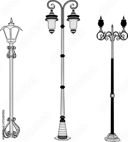 sketch vector illustration silhouette design classic vintage city park lamp ethnic europe 