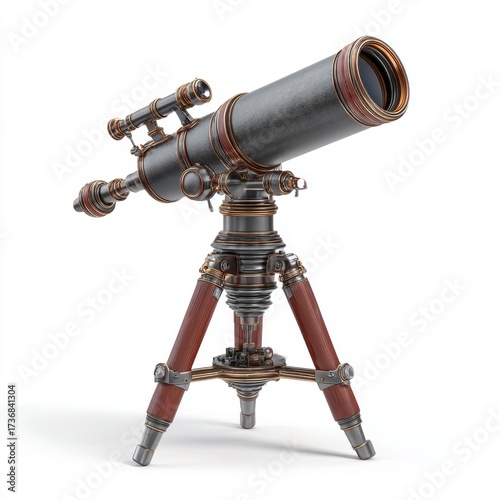 An antique telescope on a tripod, offering a glimpse into the cosmos. The brass detailing and craftsmanship evoke a sense of wonder and exploration. 