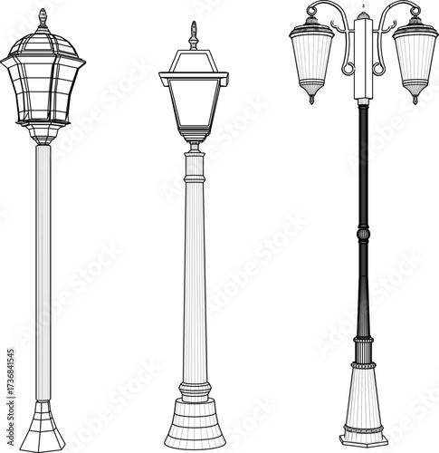sketch vector illustration silhouette design classic vintage city park lamp ethnic europe  