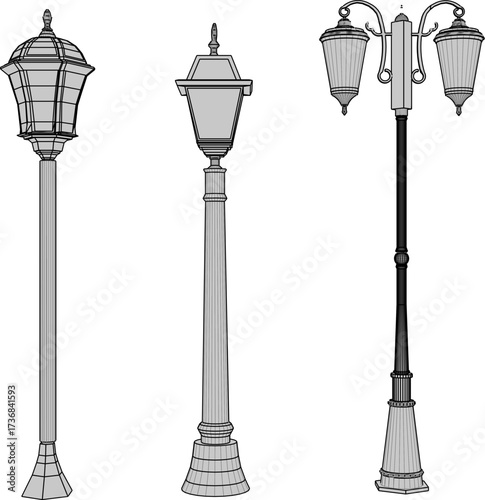 sketch vector illustration silhouette design classic vintage city park lamp ethnic europe