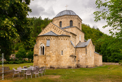 View of the Orthodox women's monastery Gradac in Serbia. Historical church in Europe