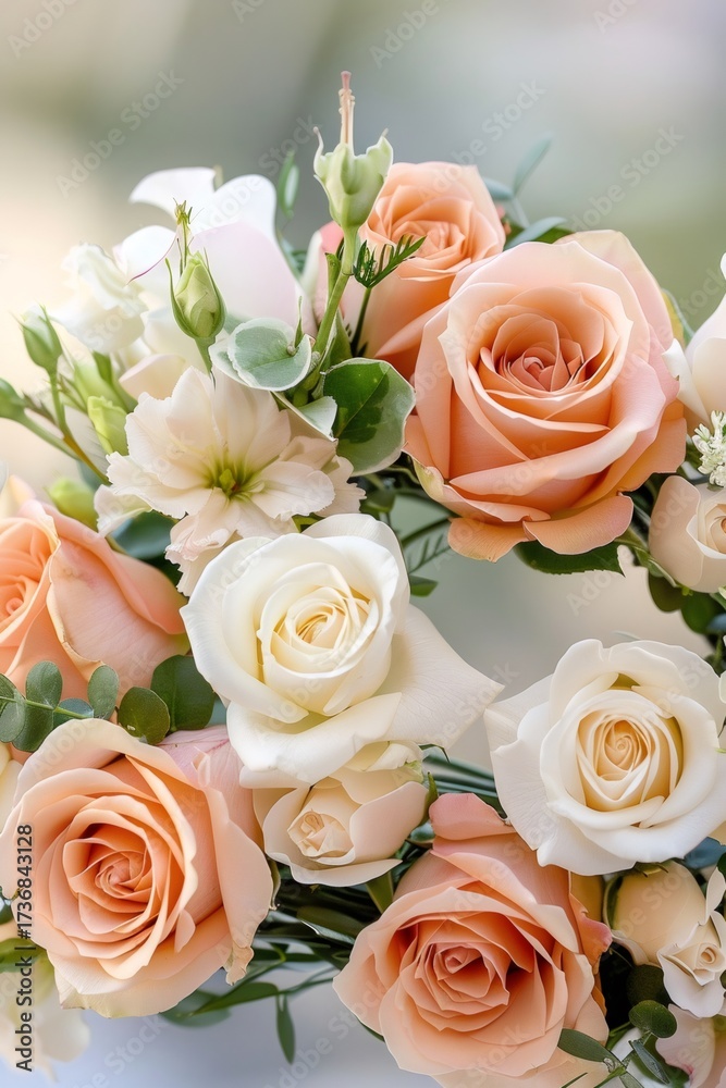 Obraz premium Delicate bouquet featuring peach and white roses arrangement
