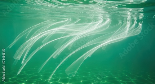 Wallpaper Mural Ethereal elegance luminous trails dancing underwater in a serene teal environment showcasing the Torontodigital.ca