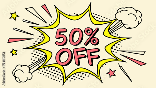 Fifty percent off sale promotion banner design vector template for advertising discount offer and special price