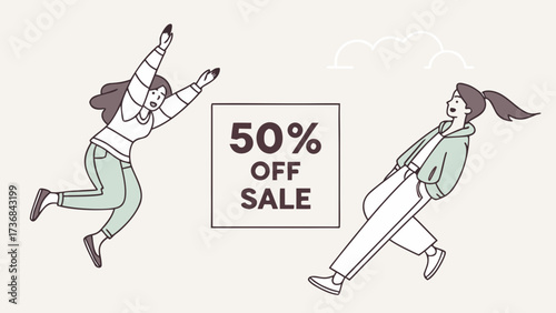 Fifty percent off sale promotion for fashion clothing apparel and accessories for women seasonal discount offer