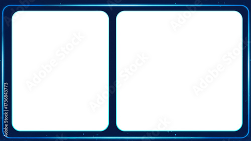 Dual screen template layout for reaction videos and news broadcasts with rounded frame borders on blue background for content creators in youtube and streamers