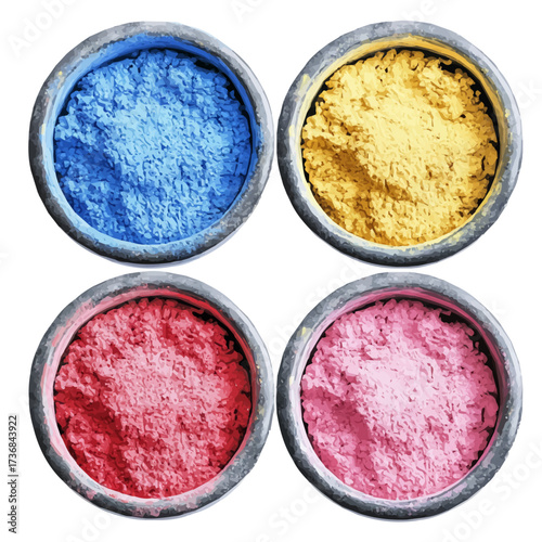 Indian Holi Powders, watercolor vector, isolated on a white background.
