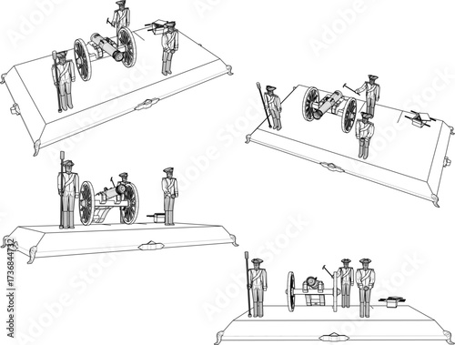 vector sketch illustration design of cavalry soldier toy fighting with classic vintage ethnic weapons  