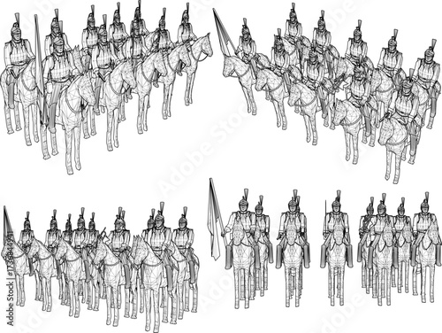 vector sketch illustration design of cavalry soldier toy fighting with classic vintage ethnic weapons  