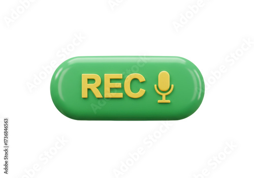 Green record button PNG isolated on transparent background for video and audio recording apps and websites 3D render