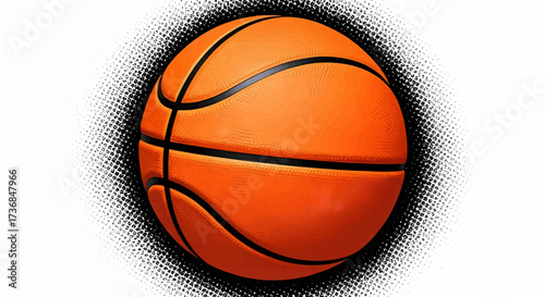 Vector basketball sport ball illustration on a retro comic background with pop art explosion rays for a tournament