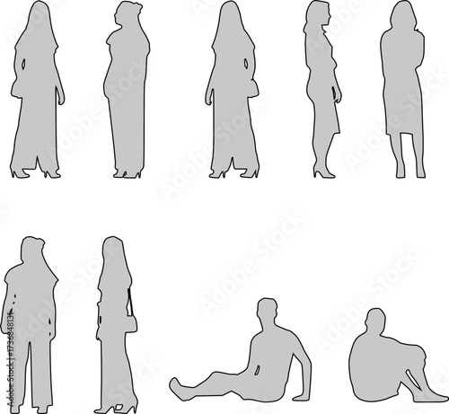 vector sketch illustration design silhouette of people doing activities  