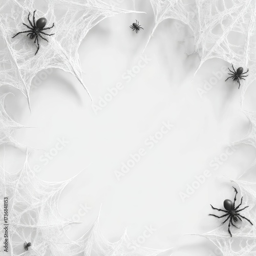 Spooky spider web background with miniature spider. This image embodies the eerie spirit of Halloween
