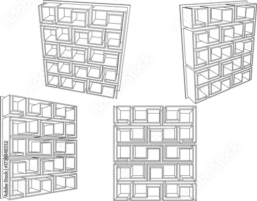 vector sketch illustration design wardrobe shelf furniture bookcase modern minimalist for home interior living room 