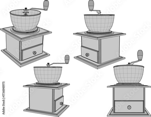vector sketch illustration of a classic vintage traditional spice grinder machine design