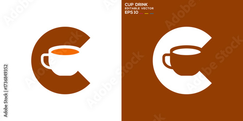 Cup logo and initial C. Drink, coffee, tea, hot, morning. Vector design template.