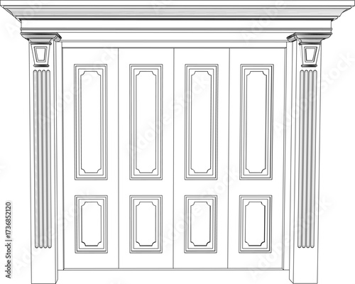 vector sketch illustration of a traditional ethnic vintage teak wood door design with Jepara carvings  