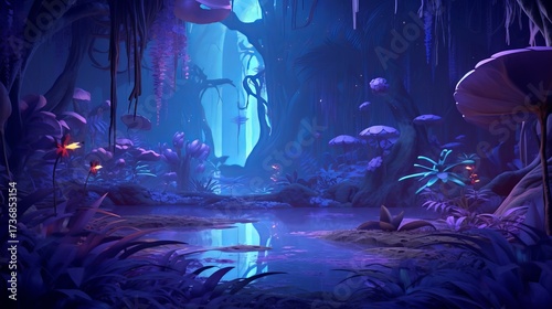 Bioluminescent Alien Jungle at Night