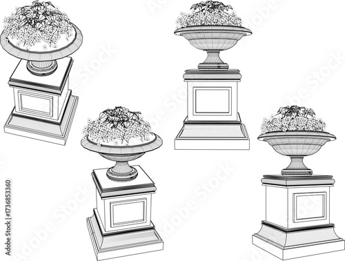 vector sketch illustration of decorative garden plant pot design with flower plants 