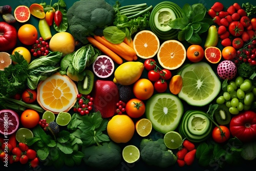 Colorful Flat Lay of Fruits and Vegetables