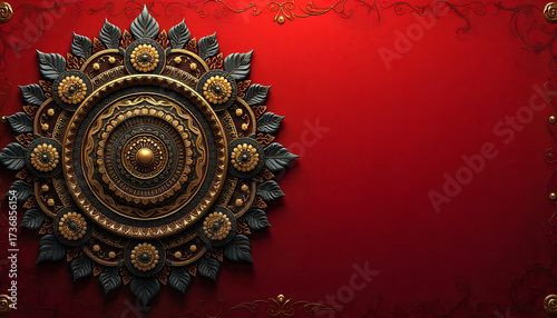 Luxury Gold Mandala Vector on Red Background for Indian Wedding, Diwali, and Royal Arabian Design