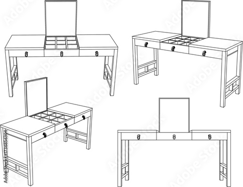 vector sketch illustration of modern minimalist dressing table furniture design with decorative mirror for dressing up  