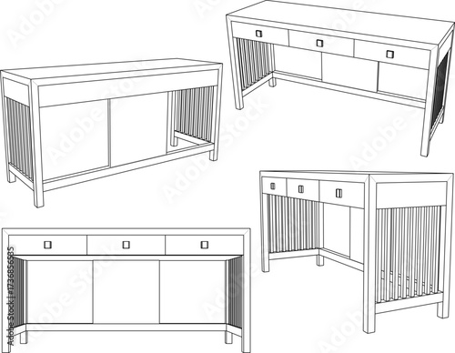 vector sketch illustration of modern minimalist interior table furniture design 