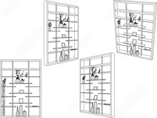 vector sketch illustration of modern minimalist wardrobe partition shelf furniture design 
