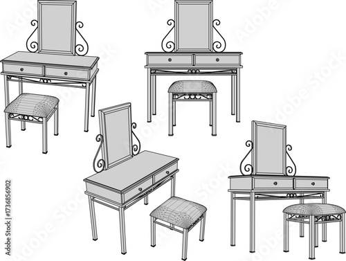 Obraz na plátně vector sketch illustration of old classic vintage ethnic dressing table furnitur