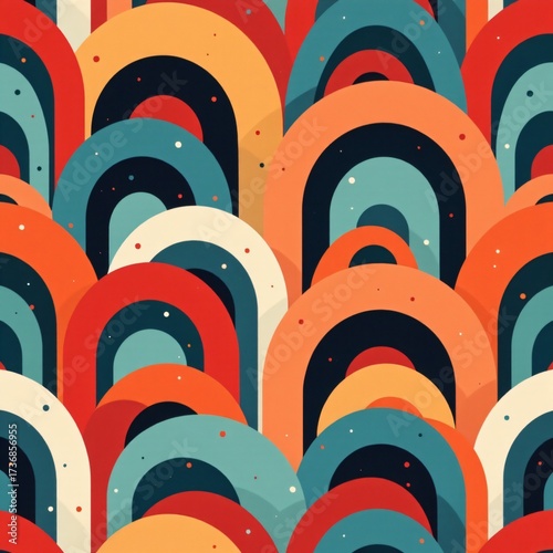 Retro Groove Arc Dot Seamless Pattern