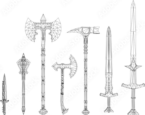 vector sketch illustration of traditional classic combat weapon design
