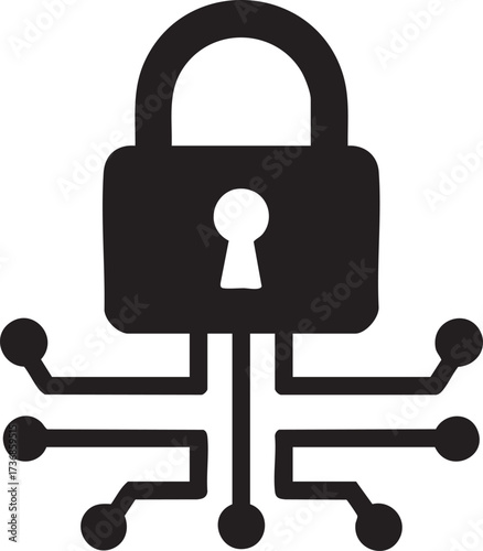 Cyber security lock silhouette vector