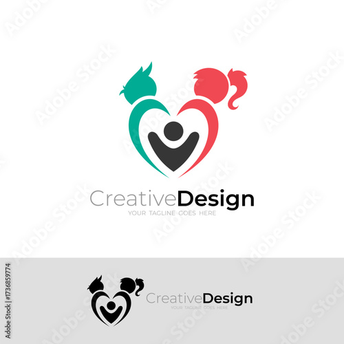 love logo and a happy little family, father, mother and child