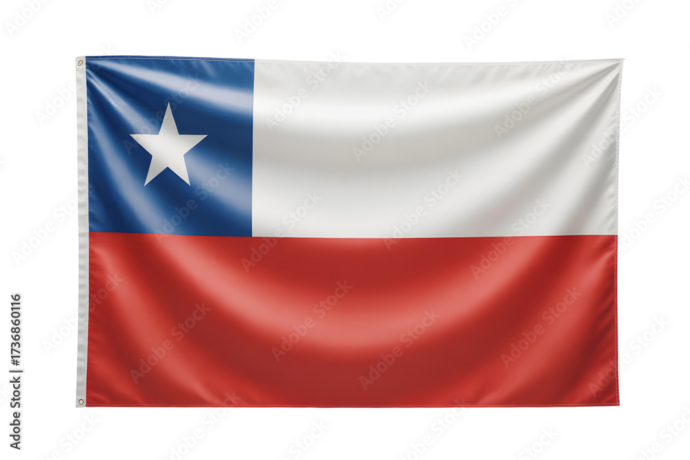 Naklejka premium Vibrant Chilean flag waving proudly, symbolizing national pride and heritage, perfect for patriotic displays.
