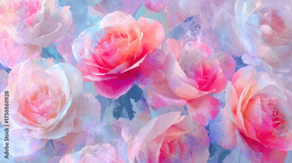 Fototapeta premium Ethereal Pastel Roses Bloom in Soft Focus, Dreamy Floral Symphony.