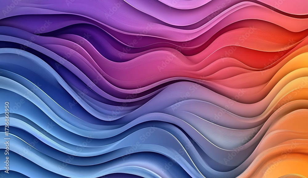 Obraz premium Colorful background with wavy shapes and gradients, simple shapes, gradients in shades of purple, blue, orange, and red, modern design, vector illustration.
