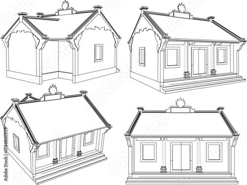 vector sketch illustration silhouette design drawing architecture house temple old classic vintage ethnic traditional 