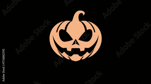 A stylized jack-o'-lantern illustration with a sinister grin against a black background.