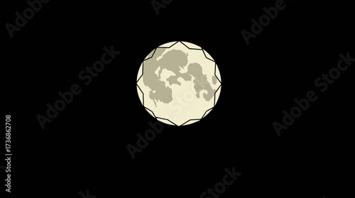 A stylized illustration showing a full moon against a vast, dark background.
