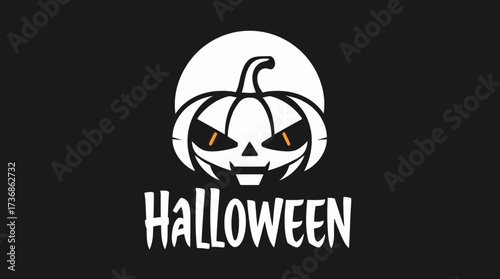 A stylized Halloween design featuring a carved pumpkin and the word "Halloween" against a black background.
