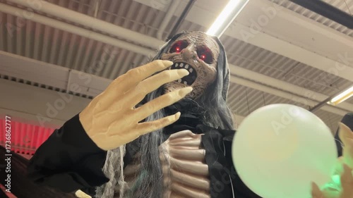 Haunting Halloween Display Showcasing Eerie Animated Figure