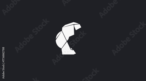Abstract geometric illustration featuring a fragmented, white, stylized human head shape against a dark background.