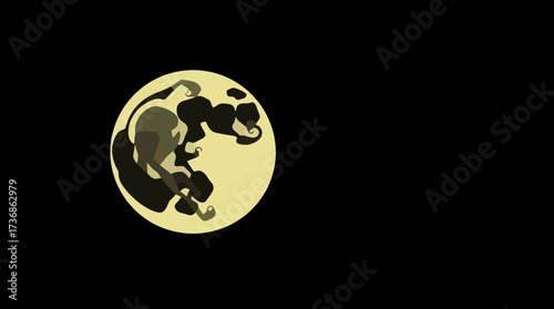 Spooky Halloween scene with bats flying in front of a full moon and a silhouette of a gnarled tree.