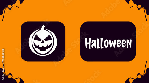 A Halloween-themed graphic featuring a jack-o'-lantern icon and the word "Halloween" on a dark background.