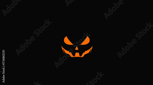 A glowing jack-o'-lantern face against a stark black background, evoking Halloween.