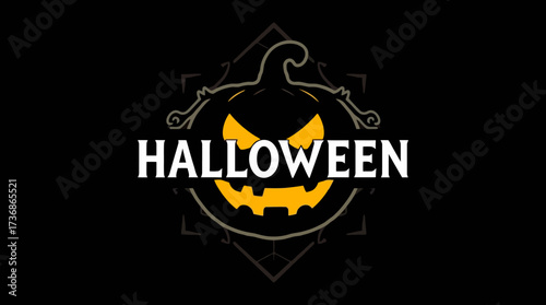 A stylized Halloween design featuring a carved pumpkin with the word "Halloween" displayed prominently.